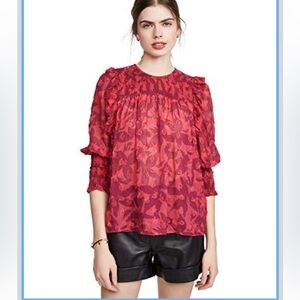 Joie $248 Jamila Silk Cotton Blouse 3/4 Sleeves Light Chiffon Romantic Medium